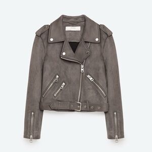 ZARA Gray Suede Biker Jacket